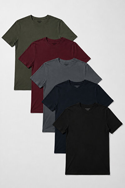 Etikmen 5-Pack Premium 100% Organic Cotton Basic Slimfit Khaki-Black-Navy Blu...