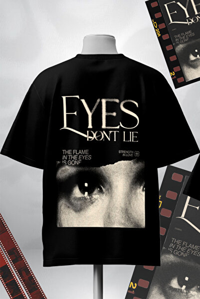 Ladrima Unisex Oversize Siyah Baskılı Tişört Eyes Don't Lie Premium Streetwear
