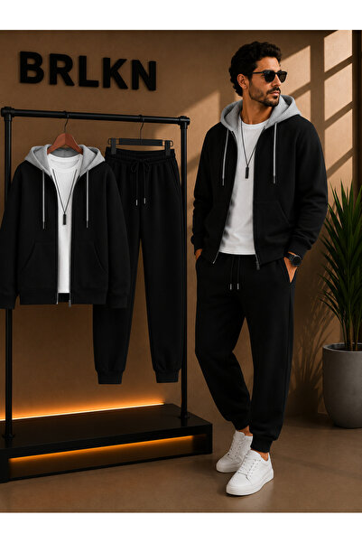 BRLKN Piece Color Hooded Zippered Cardigan Tracksuit Set 2-Piece Transitional