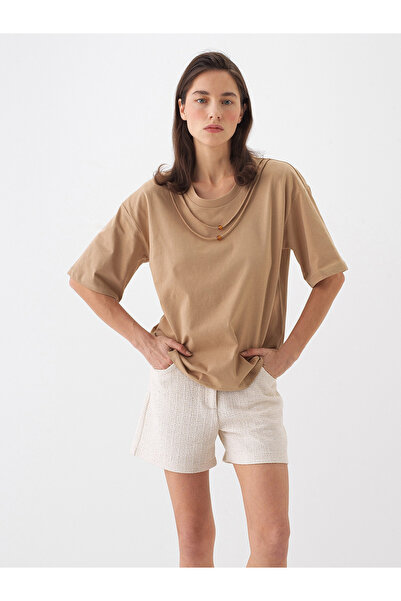 Xint Kadın Camel Oversize Pamuklu Bluz