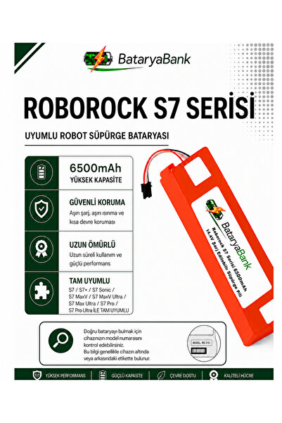 BataryaBank Roborock S7 Serisi Uyumlu Robot Süpürge Bataryası 14.4V 6500mAh L...