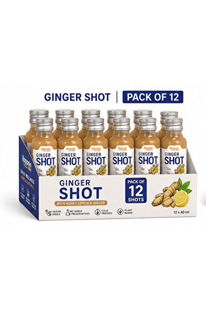 Happnin Hlth Ginger Shot 40ml Pack of 12 | Cold Pressed Ginger, Honey & Lemon...
