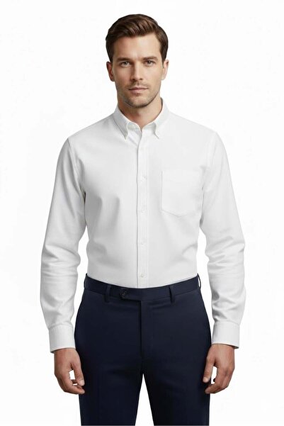 Uki BEYAZ Comfort Fit Uzun Kol Oxford Klasik Gömlek