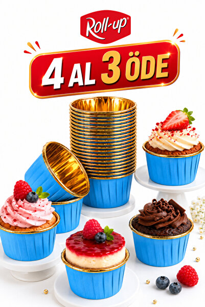 Dolphin Muffin Kek Kapsülü Mavi-Altın 25li | Cupcake Kalıbı, Kağıt Muffin Kap...