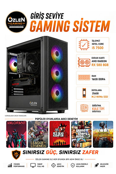 ÖZLEN X9 İ5 7500 RX 580 8GB 16GB RAM 500GB M.2 SSD Oyuncu Bilgisayarı