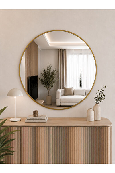 EFFE YAPI DEKOR Gold Metal Çerçeveli 80 Cm Yuvarlak Ayna