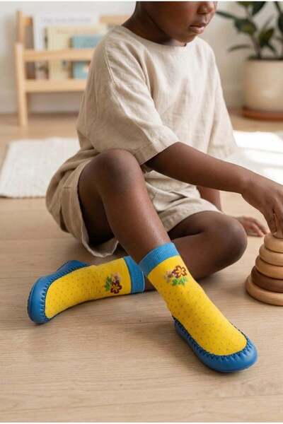Katia&Bony Girl's Floral Patterned Moccasin Socks Booties Slippers – Non-Slip...