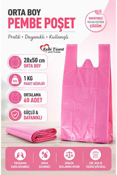 Kalbi Ticaret Kalın Pembe Poşet Orta Boy 1 Kg Market Manav Poşeti Çöp Poşeti ...