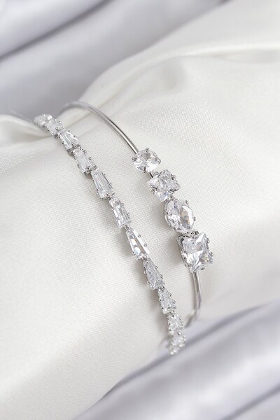 Inure Jewelry Brass Zircon Stone Watercourse Model Silver Color Women's Bracelet