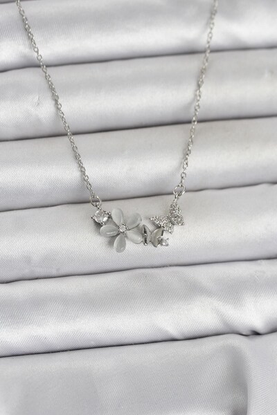 Inure Jewelry سلسلة فولاذية 316L فضية اللون على شكل زهرة وفراشة للنساء
