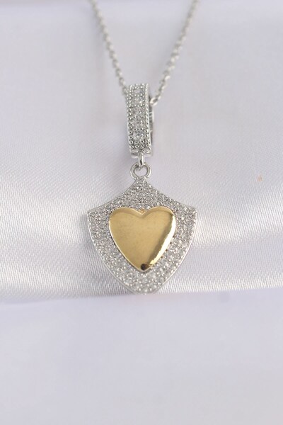 Inure Jewelry 316L سلسلة فولاذية فضية اللون تصميم حجر الزركون قلادة قلب ذهبية...