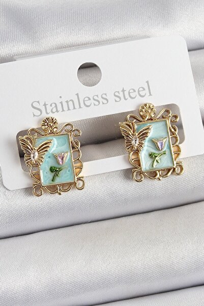 Inure Jewelry أقراط نسائية من النحاس الأخضر المينا الفنية باللون الذهبي
