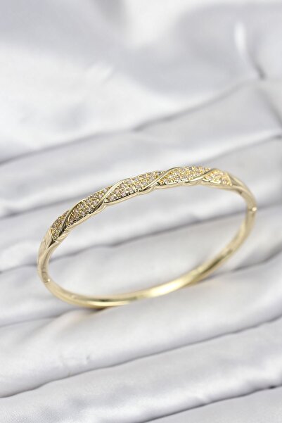 Inure Jewelry Brass Gold Color Zircon Stone Model Women's Handcuff Bracelet