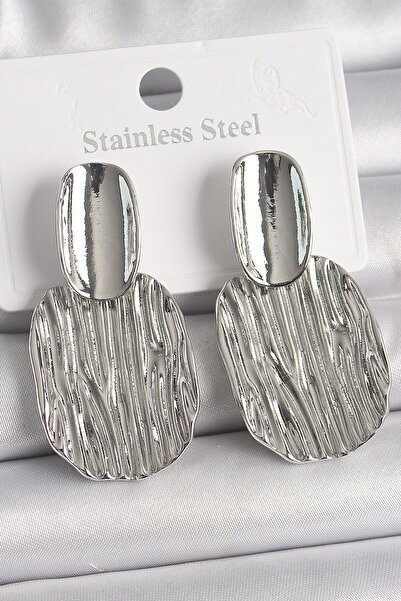 Inure Jewelry Brass Silver Color Embroidered Square Plate Model Women's Earrings