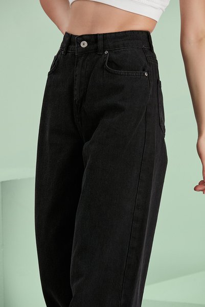 MAKRAS EXCLUSIVE Women's Jeans Black Loose Wide Leg High Waist Lycra Palazzo Jeans