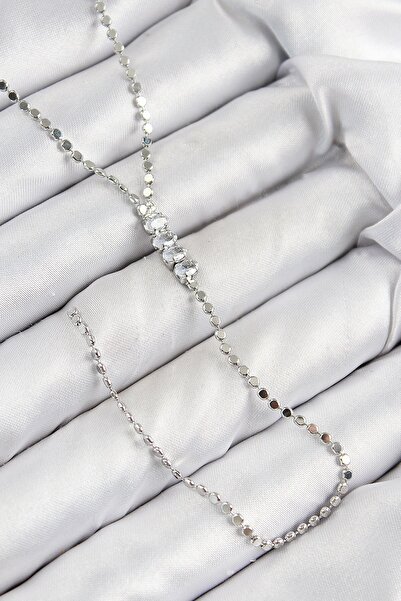 Inure Jewelry قلادة من النحاس والزركون موديل Y باللون الفضي