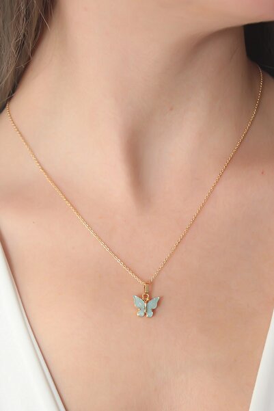 Inure Jewelry قلادة نسائية على شكل فراشة خضراء اللون باللون الذهبي