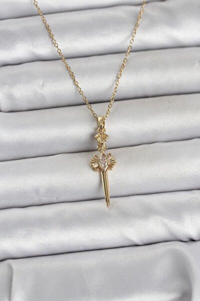 Inure Jewelry سلسلة فولاذية 316L ذهبية اللون على شكل سيف للنساء