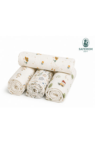 SafeMom Soft - 4'lü Müslin Bebek Çocuk Battaniye Seti, %100 Pamuk, Çok Amaçlı Müslin Örtü 80x70 cm