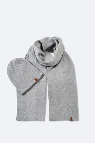 Avva Graues Basic-Strickwaren-Set für Herren mit Schal und Mütze A42Y9223