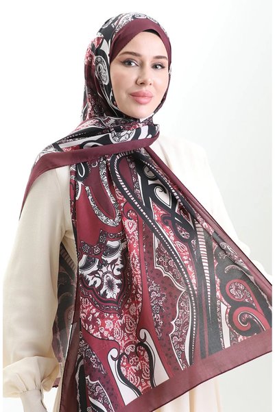 sefamerve Desenli Soft Şal 70313-09 Koyu Bordo