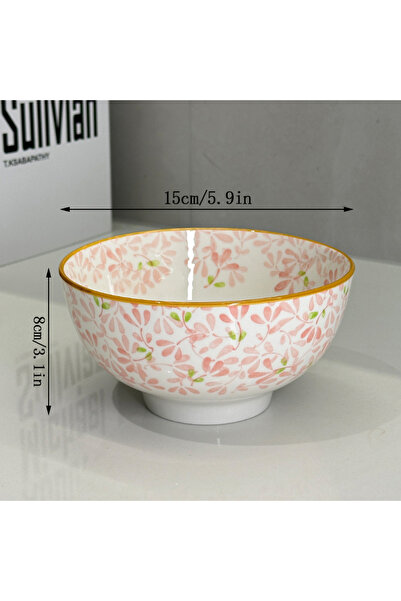 Choice3 A pink bowl 6-Inch Large Capacity Ceramic Bowl with Four Seasons Flow...