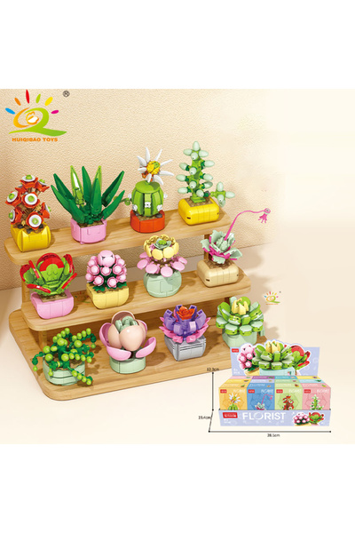 choice2 NO BOX 38 HUIQIBAO MOC نموذج مكعبات بناء نباتات عصارية مزهرة في وعاء،...