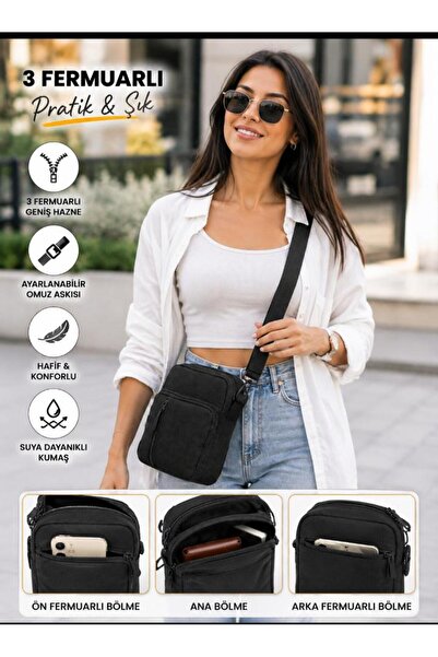 Sofia Black 3-Zipper Women's and Men's Chest and Waist Side Crossbody Bag