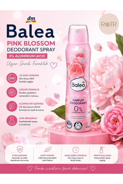 BALEA Pink Blossom Deodorant 150 ml – 24 Saat Koruma,Çiçeksi Vanilya Kokusu, ...