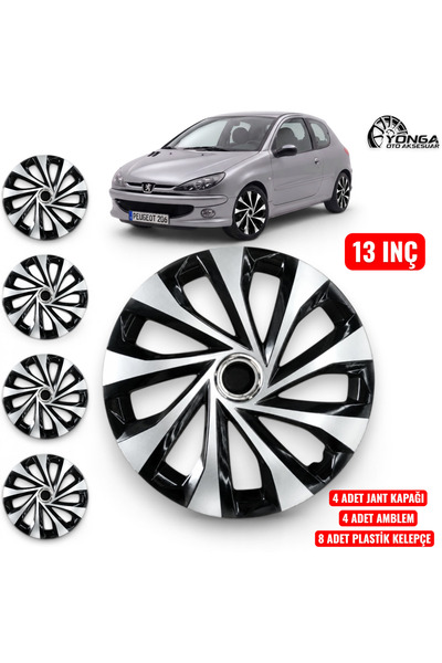 YONGA OTO AKSESUAR PEUGEOT 206 Jant Kapağı 13 İnç Kırılmaz 4'lü + 4 Amblem + ...