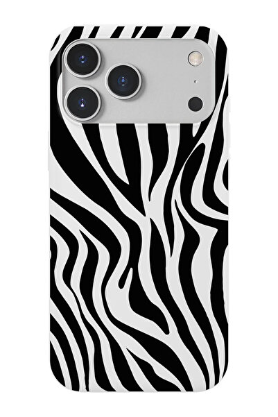 shoptocase iPhone 17 Pro Uyumlu Zebra Desenli İçi Süet Lansman Telefon Kılıfı