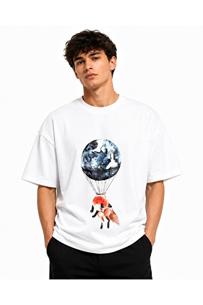 Inscriptie Unisex Premium Cotton Casual T-Shirt "Fox with Balloon"