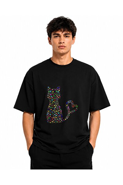 Inscriptie Ουνισέξ Βαμβακερό T-shirt Υψηλής Ποιότητας  "Πολύχρωμη Γάτα "