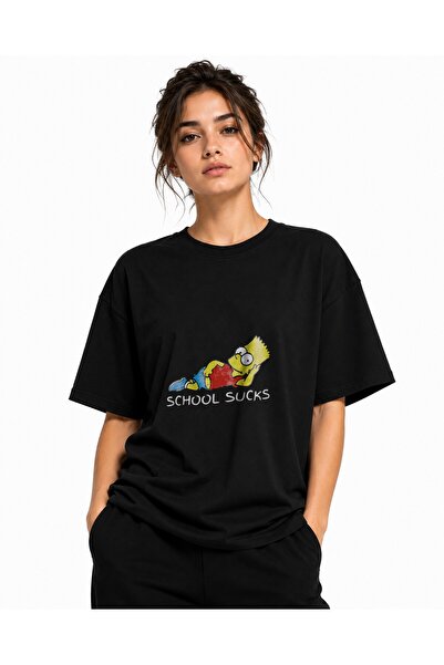 Inscriptie Unisex Premium Cotton Casual T-Shirt "School sucks - Simpsons"