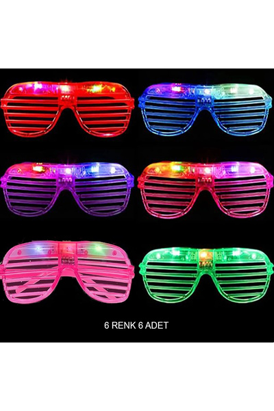 Go İthalat Lighted Shutter Strip Led Party Glasses 6 Colors Set of 6 (5263)
