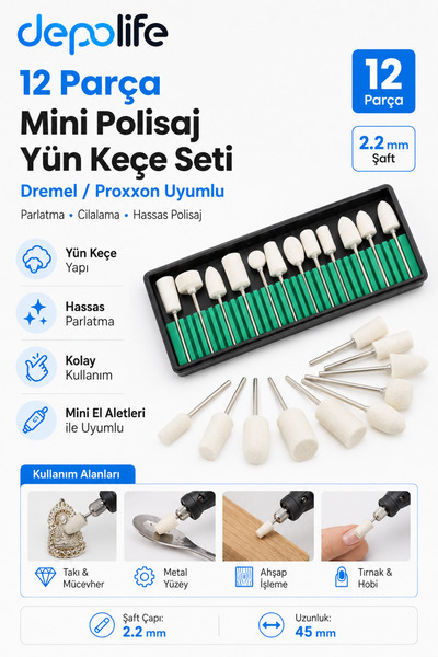 Depolife Dremel Proxxon Uyumlu 12 Parça Parlatma Cilalama Için Mini Polisaj Y...