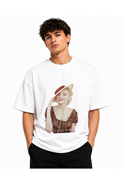 Inscriptie Tricou Unisex Bumbac Premium Casual " Marilyn Monroe cu palarie "