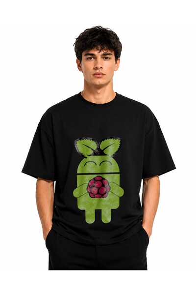 Inscriptie Унисекс премиум памучна ежедневна тениска "Android raspberry"
