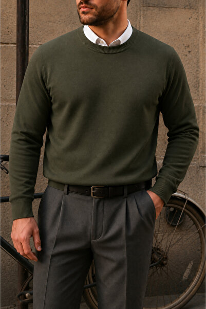 comstar Men's Crew Neck Slim Fit Khaki Sweater