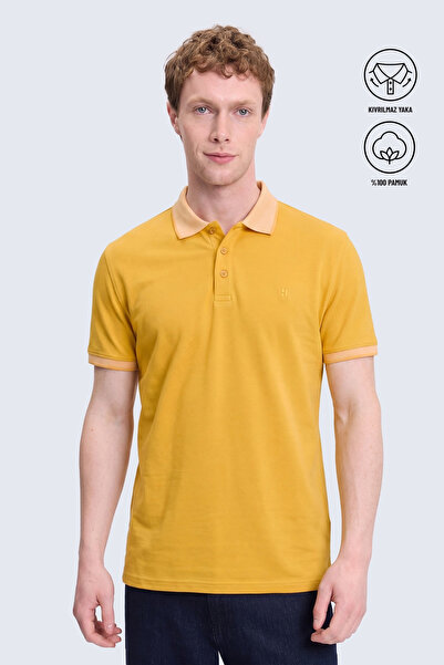 Hatemoğlu Sarı Regular Fit Kıvrılmaz Polo Yaka 100% Pamuklu Tişört