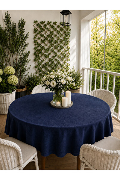 Decamor home Pearl Velvet Textured Stain-Resistant Navy Blue Round Tablecloth