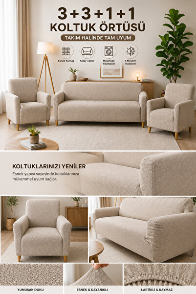 Faiend Jakarlı 3 3 1 1 Lastikli Kanepe Örtüsü | Lastikli Koltuk Örtüsü | kolt...