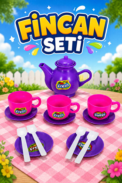 FunkyCraft Oyuncak Çay Seti Çaydanlık Takımı 3 Parça Fincan Seti Evcilik Mutf...