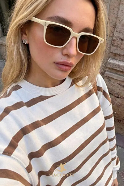 Chunky Frame نظارات شمسية مربعة للجنسين كريم 2028