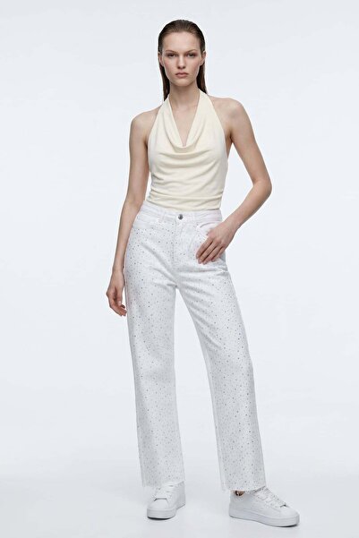 HAKKE High Waist Loose Fit Stone Embellished Jean Trousers
