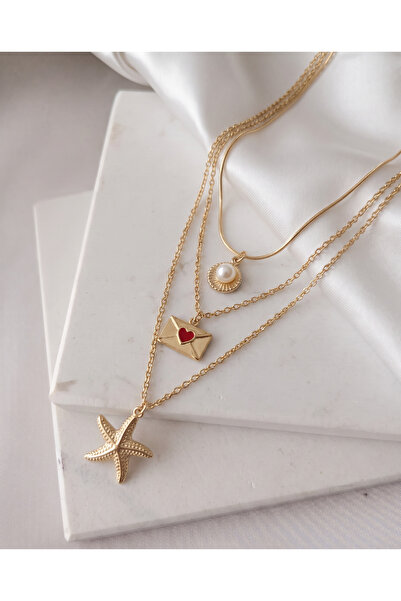 PURE BERRY 3LÜ İSTİRİDYE-DENİZ YILDIZI-MEKTUP SET GOLD RENK
