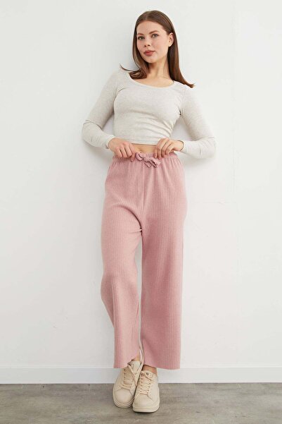 Fulla Moda Basic Corded Elastic Waist Trousers