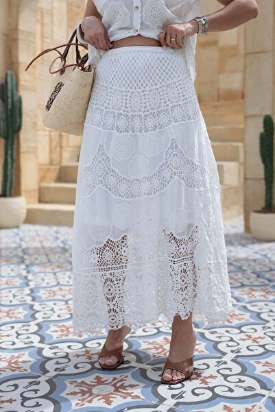 Suziş Ecru Lace Detail Long Skirt M38570