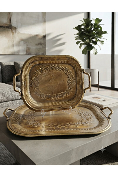 Kadim Vizyon İTHAL METAL ESKİTME TEPSİ 2Lİ 48CM-39CM