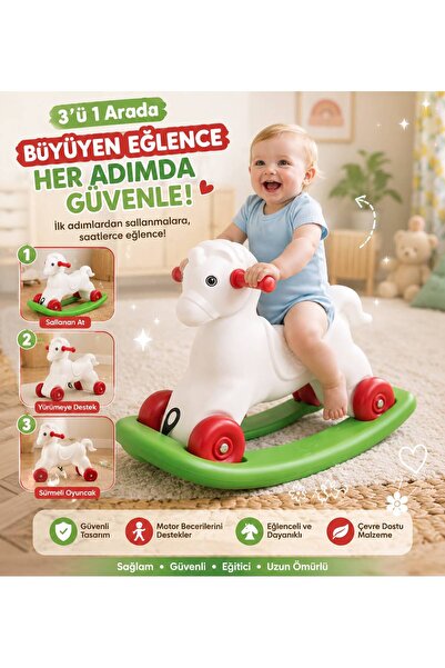 Neo Kids Beyaz Tekerlekli Sallanan At İlk Oyuncak Çocuk Oyuncağı Bir Yaş Üzeri